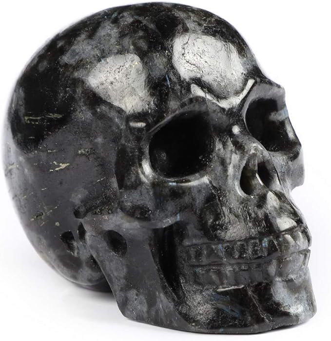Skullis 2.0” Russian Arfvedsonite Crystal Skull, Hand Carved Gemstone Fine Art Sculpture, Reiki Healing Stone Statue.1