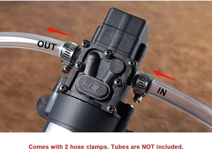 bayite 12V DC Water Transfer Pump with 2 Hose Clamps 12 Volt Diaphragm Pump Self Priming Sprayer Pump with Pressure Switch 4.5 L/Min 1.2 GPM 80 PSI for Weed ATV Marine Boat