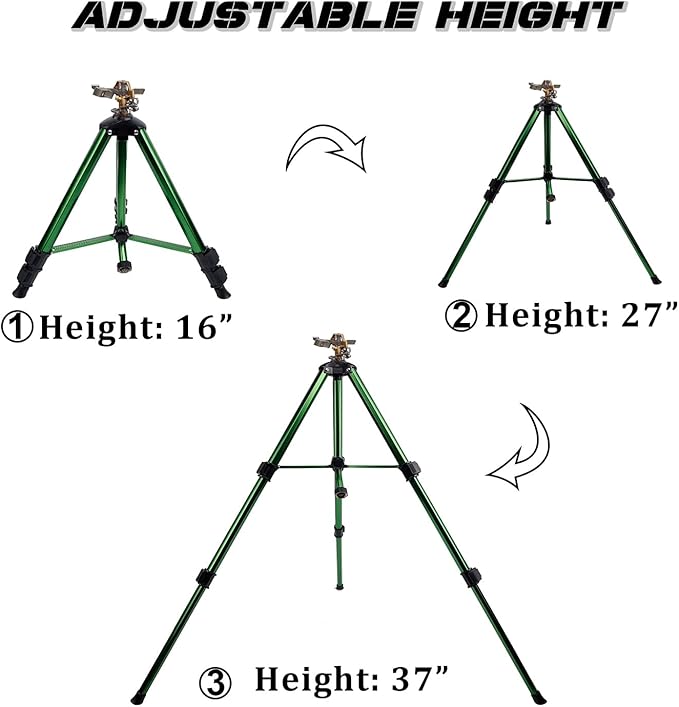 Biswing Impact Sprinkler Head on Tripod Base, Heavy Duty Lawn Sprinklers, 360 Degree Large Area Irrigation, Brass Sprinkler Nozzle & Solid Alloy Metal Extension Legs Flip Locks, 1 Pack
