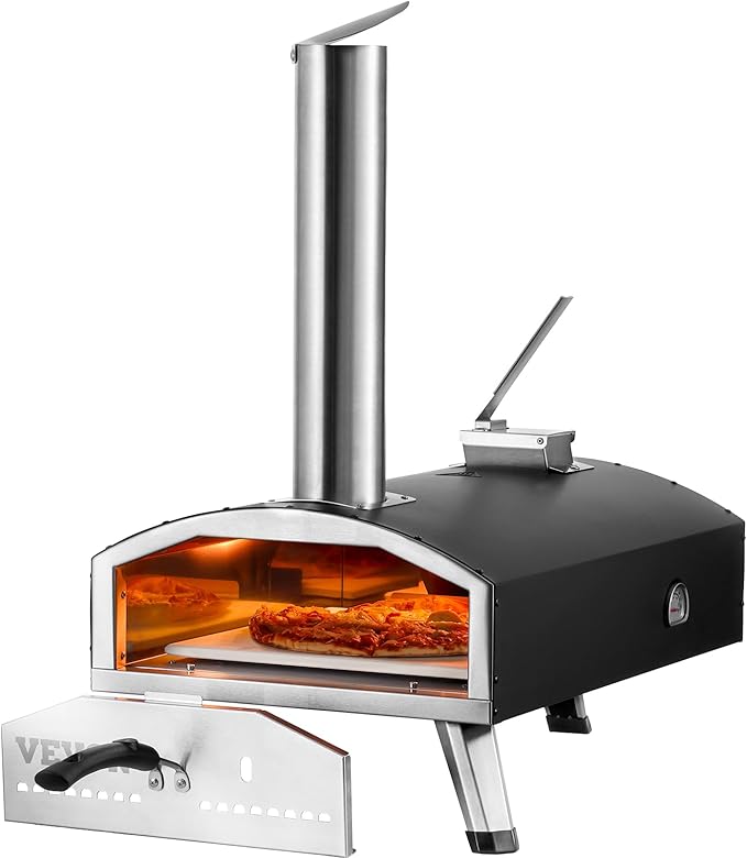 VEVOR OUTDOOR Pizza Oven, 12 Inch Wood Fired Pizza Ovens, Pellet Pizza Stove with Thermometer, Portable Pizza Maker for Outside Backyard Patio Camping, Pizza Stone, Carry Bag, Shovel, Black