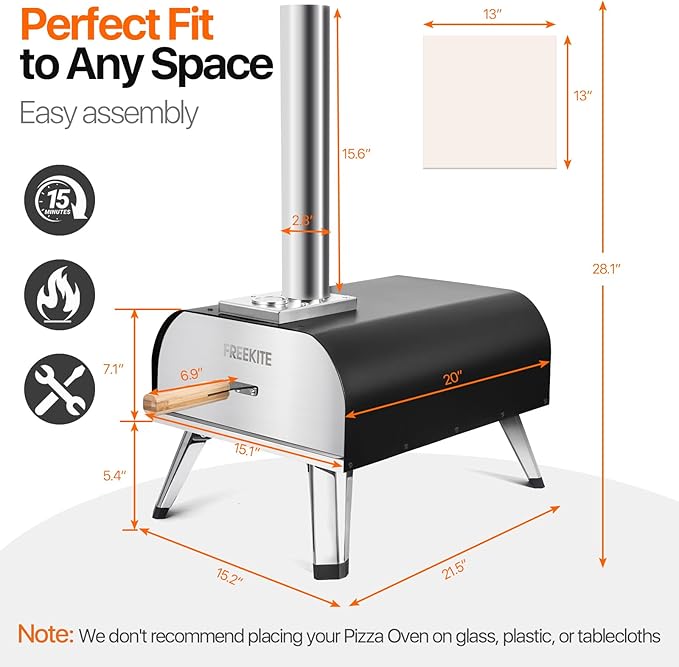 Pizza Oven 13 Inch Outdoor Wood Fired Portable Stainless Steel Pizza Oven with Pizza Stone for Family Outside Cooking Camping Backyard BBQ Pizza Maker Garden Kitchen(black13IN)