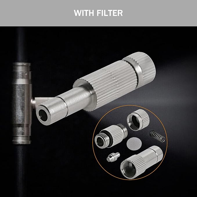 20pcs Brass Mister Nozzles, 6mm Misting Nozzles for Outdoor Cooling System, Landscaping, Air Humidification, Greenhouse Irrigation (with Filter, 0.004"/0.1mm Orifice)