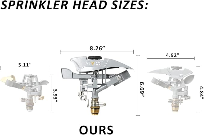 STYDDI Professional Heavy Duty Pulsating Sprinkler on Metal 3-Pronged Step Spike, Metal Pro Adjustable Circular Sprinkler for Large to Extra Large Yard, Areas, Lawn, Coverage up to 8500 Sq.FT