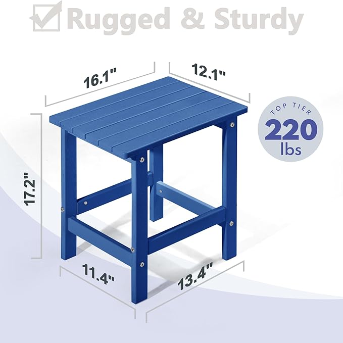 PASAMIC Adirondack Square Side Table, HDPE Outdoor Side Tables, Weather Resistant End Table for Patio, Backyard, Pool, Indoor Companion, Beach, Easy Maintenance (Navy Blue)