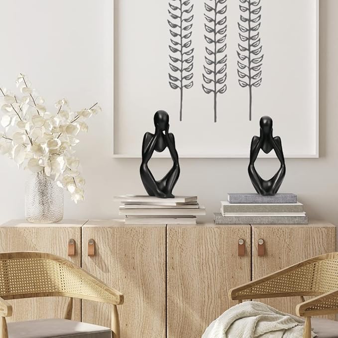 INNOLITES Resin Statue Thinker Style Decoration Abstract Sculptures Collectible Figurines for Home Decor Modern Office Shelf Desktop (Black-Focus)