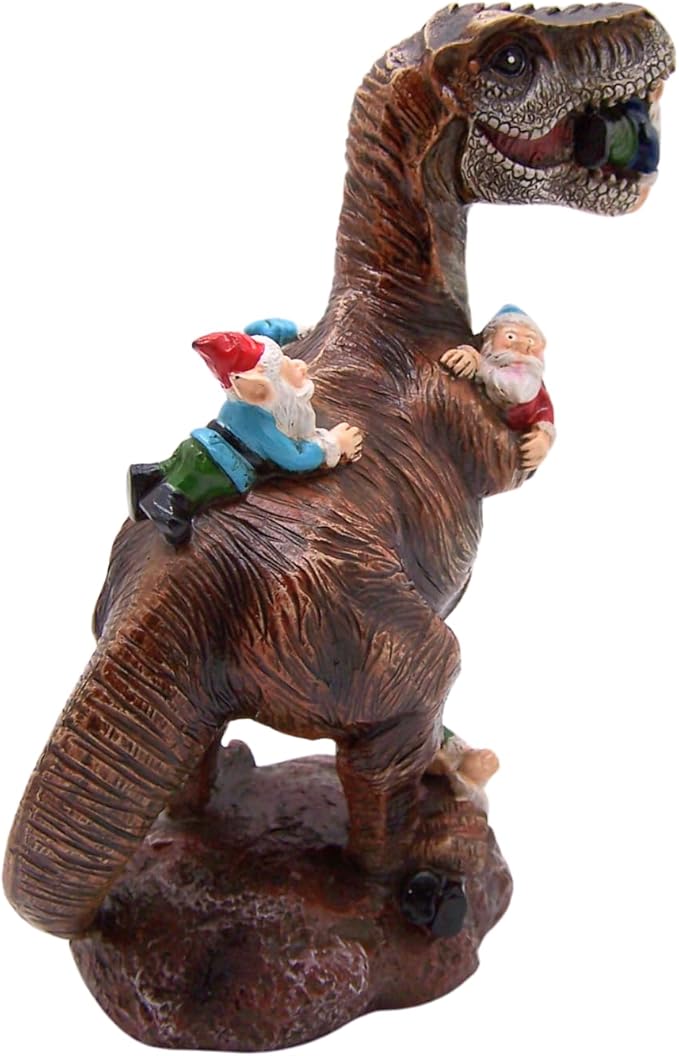 Wowser Gnome Statue: Funny Garden Figurine - Unique Home & Outdoor Decor (T-Rex), Gnome Decoration for Yard