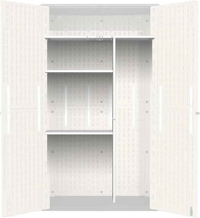 Vertical Storage Shed Shelf, Weatherproof Metal Shelf for 60 cuft Tool Cabinet, Ideal for Outdoor Use, with Screw and Nuts Easy Assembly, 45.6''L×13.2''W×69.9''H, White