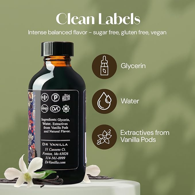 Alcohol-Free Natural Vanilla, Nature Sourced For Baking, Sweet Drinks And More, Small Batch Handcrafted From Madagascar Bourbon Vanilla Pods, 4 Oz Bottle