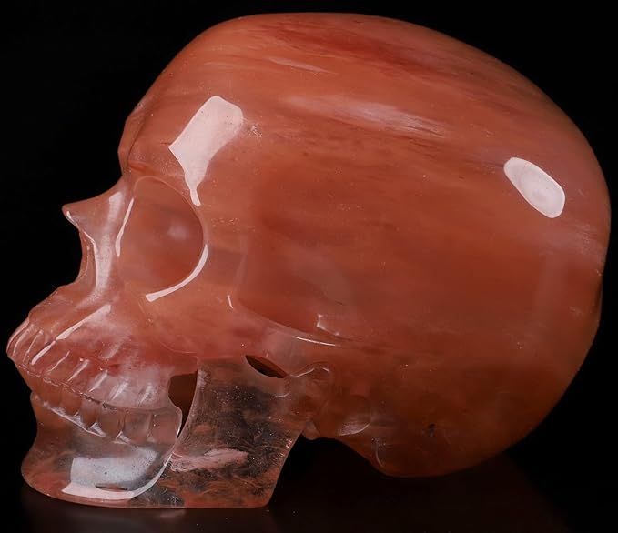 Skullis 5.0" Smelted Quartz Super Realistic Crystal Skull, Hand Carved Gemstone Fine Art Sculpture, Reiki Healing Stone Statue.2238