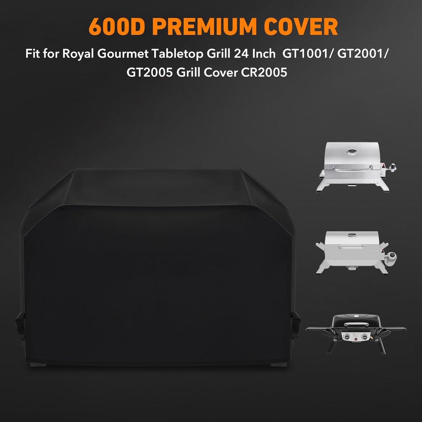 Heavy Duty 600D Polyester Grill Cover Compatible with 24 Inch Tabletop Royal Gourmet GT1001 & GT2005, Waterproof Outdoor BBQ Portable Griddle Cover CR2005