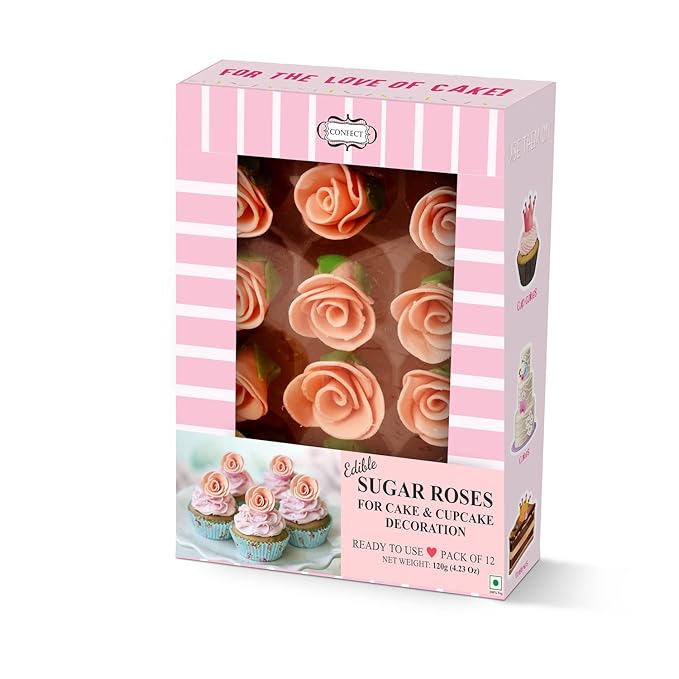 Confect Edible Flower -Blush Pink Edible Sugar Flowers | Edible Flower Cake Decorations | Perfect Floral Decorations for Desserts- Vegan, Gluten-Free, Dairy-Free, Palm Oil-Free - Pack of 12