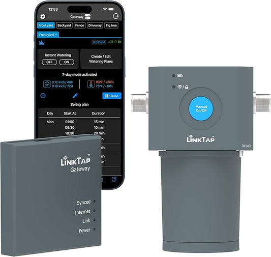 LinkTap ValveLinker & Gateway, Battery Powered Smart Sprinkler/Irrigation Controller, Automatic Rain Skip, Better Range Than WiFi, Compatible with LinkTap Wireless Water Timer, Alexa, IP66 (1-Zone)