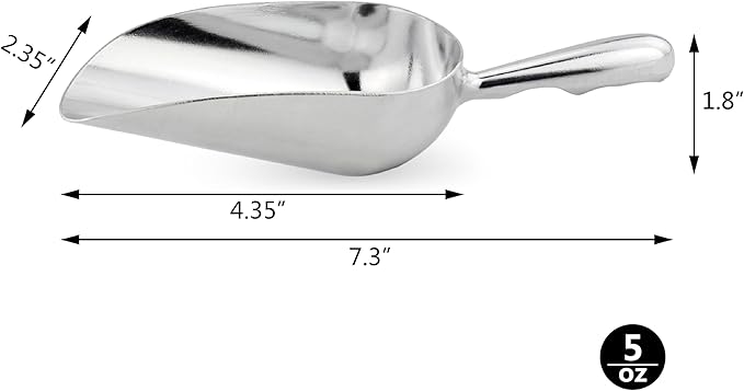 New Star Foodservice 34509 One-Piece Cast Aluminum Round Bottom Bar Ice Flour Utility Scoop, 5-Ounce, Silver (Hand Wash Only)