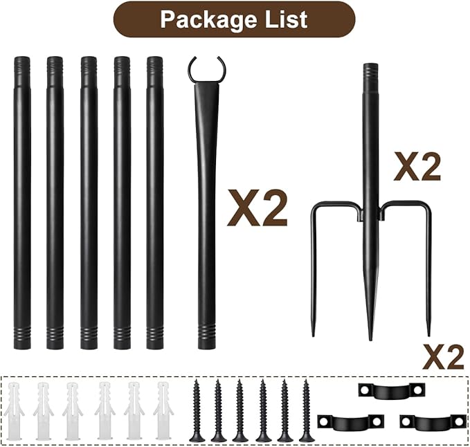 2 Pack String Light Poles for Outside, Thickened Metal Lights Hanger Pole Outdoor with Fork, Lighting Hanging Post Accessories for Patio Decor Garden Backyard Yard Front Porch Outside Decorations