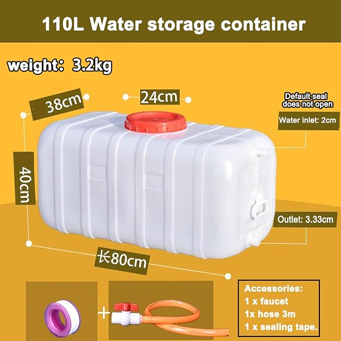 Water Storage Tank for Camping, Plastic Water Containers with Spigot for Emergency Water Storage Household Outdoor Camping Hiking Self-Driving Tour(Size:110L)