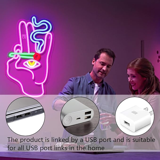 WLHOPE Evil Eye Neon Signs Hand Eye Neon Signs Pink Blue Led Neon Signs for Wall Decor, Hamsa Neon Sign, USB Connectivity Eye Neon Light Signs for Bedroom Game Room Home Bar Pub Cafes Party Gift