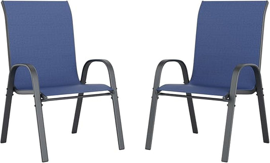 UDPATIO Patio Chairs Set of 2, Stackable Outdoor Dining Chairs with High Back, Breathable Textilene Fabric Outdoor Chair All Weather, 350LBS Capacity for Garden, Backyard (Blue)