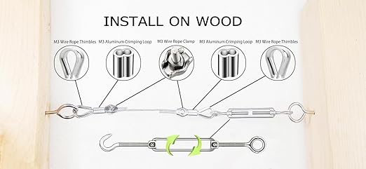 1/8" Stainless Steel Cable,1/8" Wire Rope,M5 Turnbuckle Kit,165FT Wire Tensioner for String Light Hanging Kit,Aircraft Cable,Guy Wire,Stainless Steel Wire Rope Kit