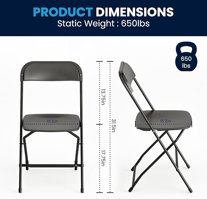 Flash Furniture Hercules Series Plastic Folding Chair - Black - 650LB Weight Capacity Comfortable Event Chair - Lightweight Folding Chair