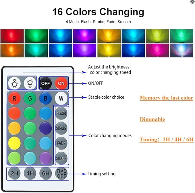 Pond Lights with Timer, Colored Fountain Lights IP68 Waterproof Pond Light, Underwater LED Dimmable Outdoor Lights for Fish Tank Pond Fountain Garden Landscape, 2 Lights