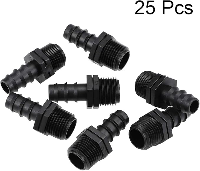 uxcell Barb Drip Pipe Connector 1/2 BSPT Male Thread 16PE Hose Fitting for Garden Agricultural Irrigation System, Plastic 25pcs