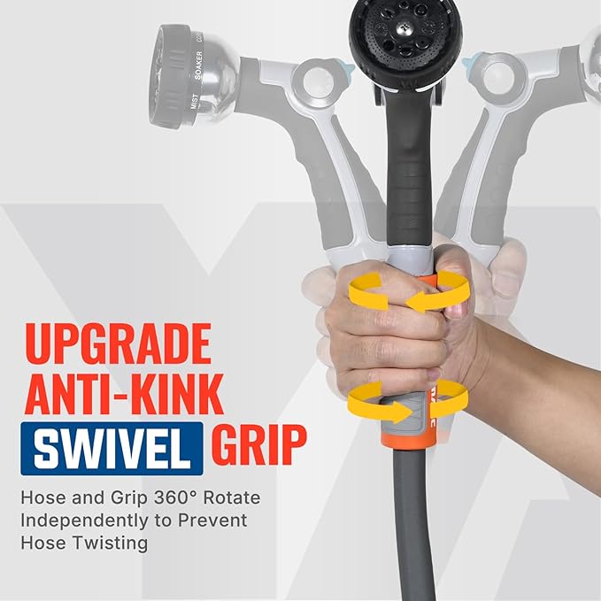 YAMATIC Short Garden Hose 5/8 in x 40 ft with Swivel Handle, Super Flexible Water Hose, All-weather, Lightweight, Burst 600 PSI, Grey