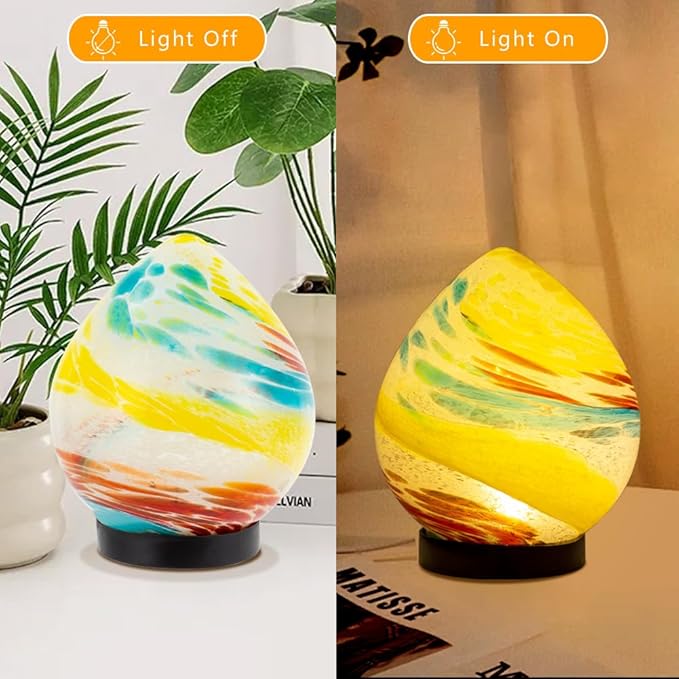 Table Solar Lanterns Outdoor Waterproof LED Garden Decorative Lanterns 6.7" Glass Solar Globe Lights,Outdoor Garden Lights for Patio Porch Table Decor Birthday Gifts for Women(Blue Yellow)