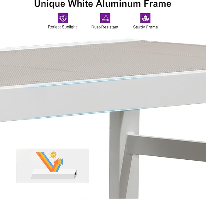 PURPLE LEAF Outdoor Chaise Lounge Set Staight Legs Adjustable Sunbathing Recliner with Side Table for Poolside Beach Outside Patio Aluminum Chaise Lounger Khaki