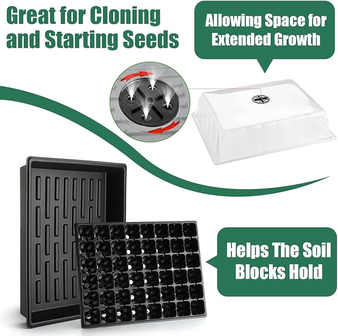 5-Pack No Drip Seed Starter Trays with 4" Humidity Dome - 240 Cells Deep Root Plug Trays, 2.76" Depth for Strong Roots Perfect for Vegetables, Herbs, Flowers & Plant Propagation, Gardening Supplies