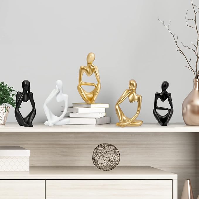 INNOLITES Resin Statue Thinker Style Decoration Abstract Sculptures Collectible Figurines for Home Decor Modern Office Shelf Desktop（Gold-Right