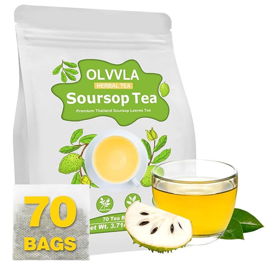 Olvvla - Premium Soursop Tea Bags - 1.5g X 70 Count - Pure Natural Soursop Leaves Tea - Caffeine-free - Non-GMO - Sourced from Thailand - Support Digestion & Help Skin Health