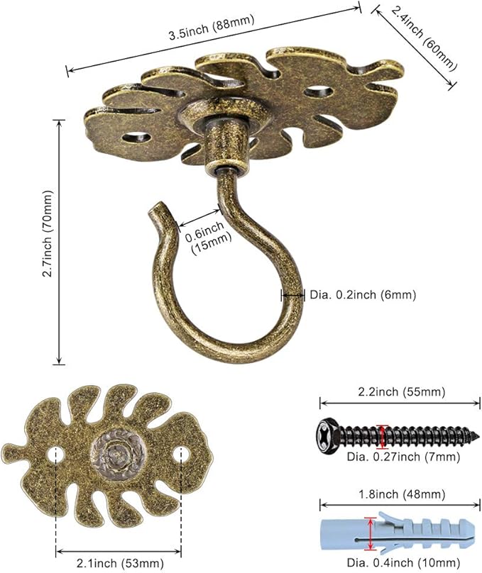 Dolibest Wall Mount Ceiling Hooks,Plant Hooks for Ceiling Metal Plant Bracket Iron Wall Mount Lanterns Hangers Hooks for Hanging Plants Lights, Outdoor Wire, Fairy Lights, Wind Chimes, Bronze(4PCS)