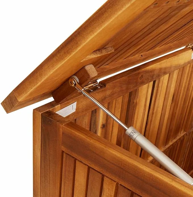 vidaXL Wooden Outdoor Storage Box with Gas-Lift Lid – Patio Deck Chest with Zippered Waterproof Bag for Garden Bench, Pool, Porch, Trunk, Cabinet, Teak Look – Brown, 59.1"x31.5"x29.5"