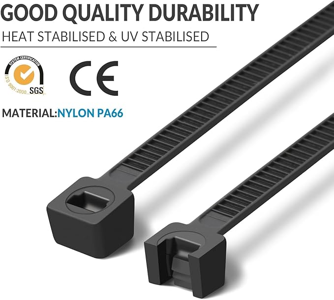 XINGO 5000 PCS Black Zip Ties 8 Inch, 60 LBS Tensile Strength, Self-Locking Nylon Plastic Nylon PA66 Wire Ties for Indoor and Outdoor Use