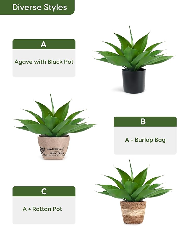 Velener Fake Agave with Burlap Bag, Artificial Plant Outdoor Agave - Fake Plants for Indoor and Outdoor Decor(15 Inch)