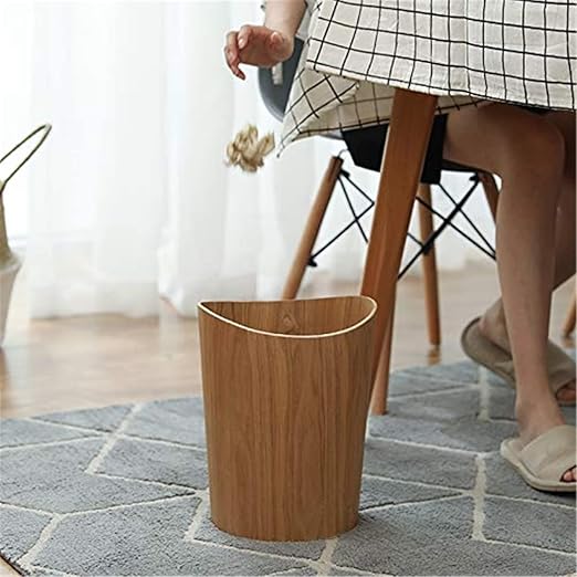 Wood Trash Can, Round Stackable Wastebasket, Natural Garbage Recycling Bin for Bathrooms, Powder Rooms, Kitchens, Home Offices (B-Light Wood)