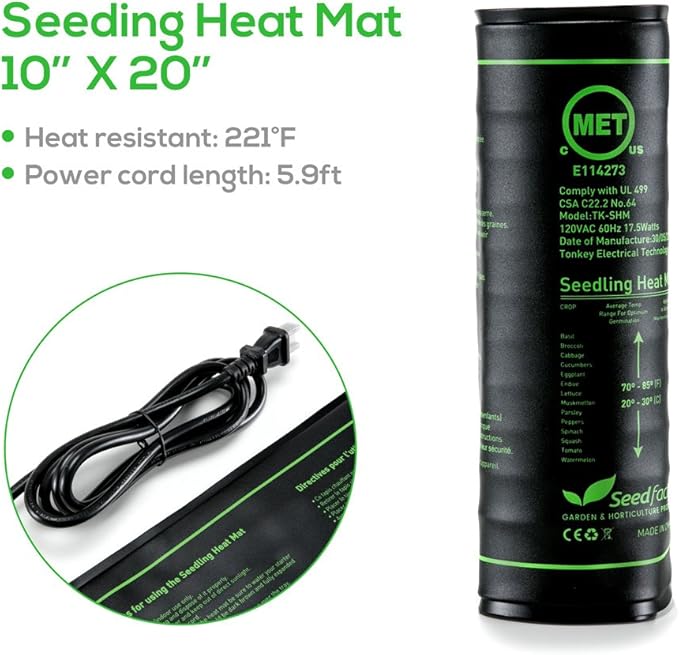 MET Certified 4 Pack Seedling Heat Mat, Seedfactor Waterproof Durable Germination Station Heat Mat, Warm Hydroponic Heating Pad for Indoor Home Gardening Seed Starter