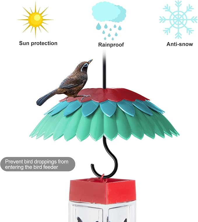 8" Nectar Defender for Hummingbird Feeder with Ant Guard, Skaithee Bird Feeder Baffle with Ant Moat & Rain Guard & Shepherd Hooks, Bright Colors Attract More Humming & Wild Birds (Green 8 inches)