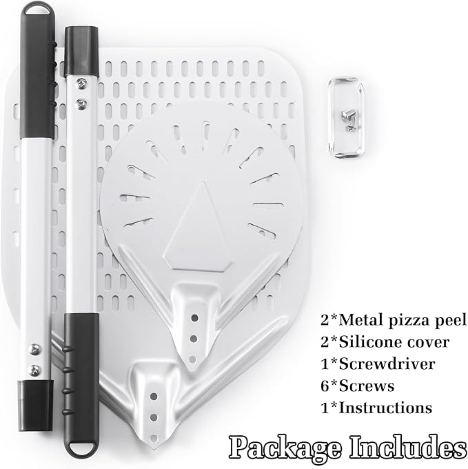 14 Inch + 7 Inch Perforated Pizza Peel Set, Pizza Turning Peel with Metal Handle, Pizza Spatula Paddle for Homemade Pizza Oven Accessories