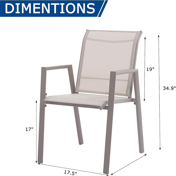 Outdoor Patio Chairs Set of 4, Ivory Beige Stackable Outdoor Chairs, Lightweight Patio Set with High Back, Metal Dining Chair for Lawn, Garden, Yard and Deck