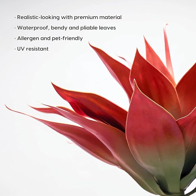 Velener Fall Fake Agave Artificial Plant, Red Fake Succulents Plant for Room Decor, Unpotted Faux Agave Stems Plant for Fall Outdoor/Indoor Decor, 22 inches, Set of 2
