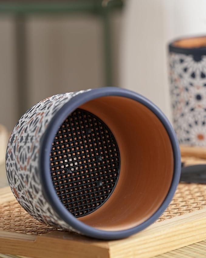 2 Pack Ceramic Flower Pots for Indoor Plants, 5 Inch Boho Plant Pot with Drainage Holes,Modern Planter for Decorative Succulents/Snake Plant/Orchid/Peace Lily/House Plants(Blue)