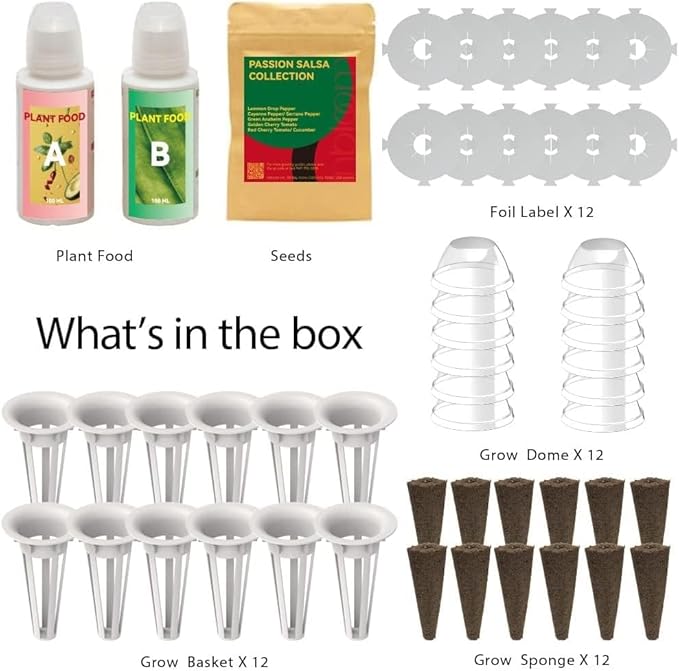 inbloom Passion Salsa Seed Pod Kit for AeroGarden, 12 Pods Hydroponic Supply with Vegetable Seeds of Red Chili,Green, Yellow, and Purple Bell Pepper, Red/Golden Cherry Tomato, Cucumber