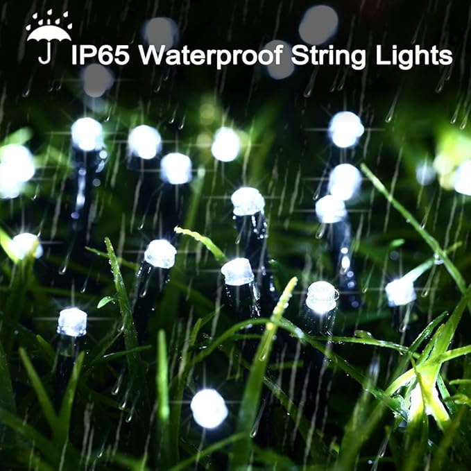 Toodour Solar Christmas Lights, 121ft 350 LED 8 Modes Solar String Lights, Waterproof Solar Outdoor Christmas Lights for Garden, Patio, Holiday, Party, Balcony, Christmas Decorations (White)