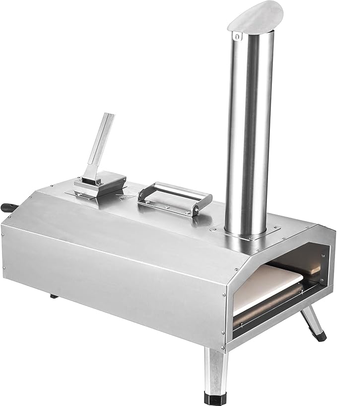 VEVOR Dual Fuel Pizza Oven Outdoor, 12 Inch Wood Fire & Propane Gas Pizza Oven, Pellet & Propane Pizza Maker with Thermometer, Foldable Leg, Stainless Steel Pizza Cook for Outside Camping & Backyard