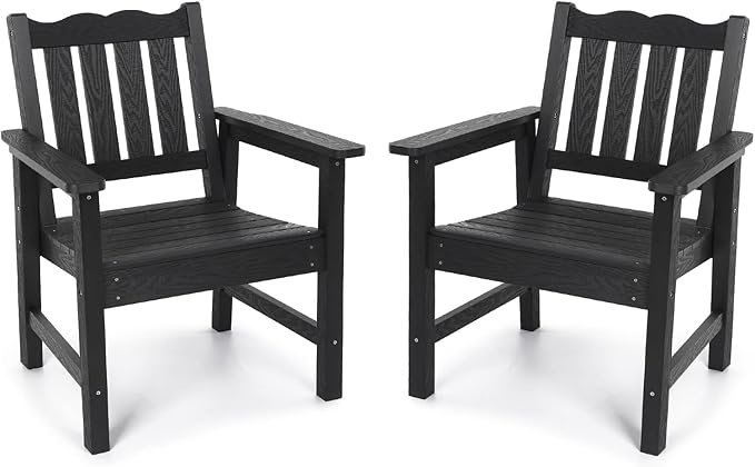 Stoog All-Weather Patio Chairs Set of 2, Outdoor Dining Chairs with Curved Backrest, 400 lbs Support Garden Chair, Black