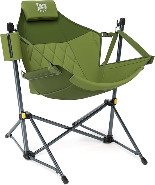 Timber Ridge Hammock Camping Chair with Adjustable Backrest, Heavy Duty Folding Hammock Chair Supports 300lbs, Portable Hammock Chair for Camping, Travelling and Patio, Green