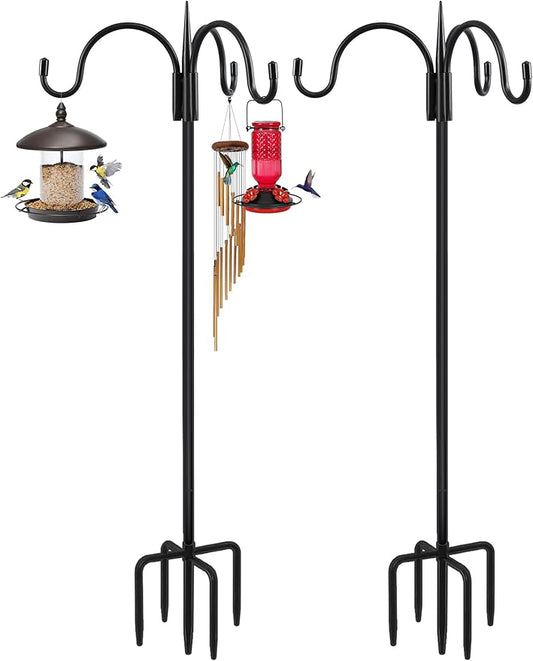 FEED GARDEN [Upgrade Version 92 Inch Three Shepherd Hooks for Outdoor,Bird Feeder Pole with 5 Prong Base, Adjustable Shepard Hooks for Hanging Plant, Solar Lanterns, Wind Chimes, 2 Pack