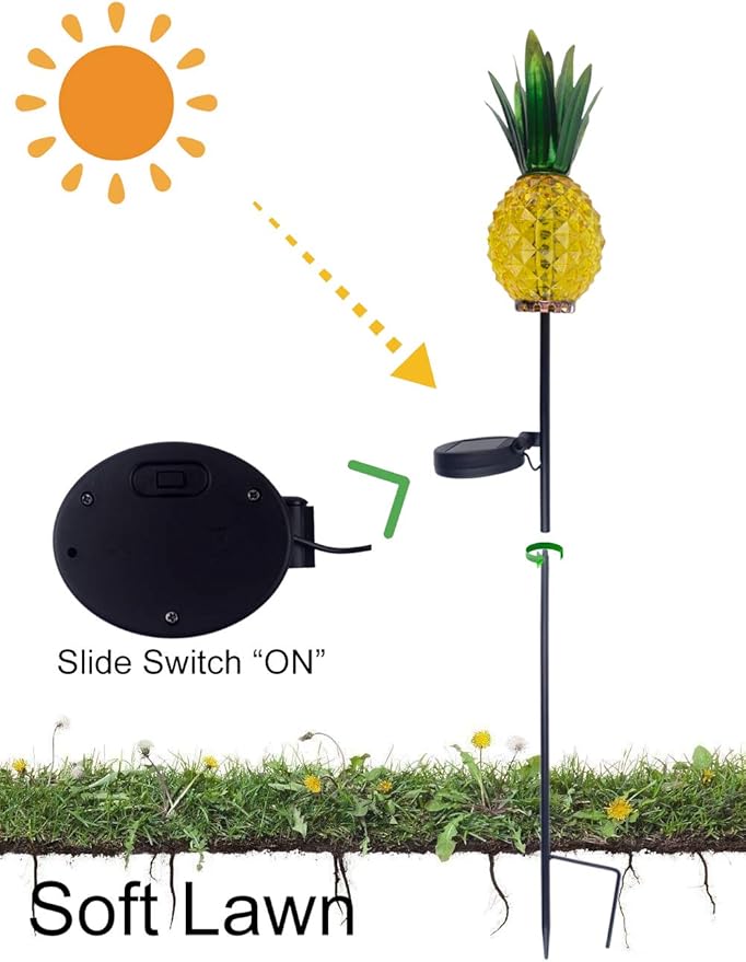 Solar Outdoor Lights Waterproof Garden Solar Pineapple Stakes Lights Lantern Decor Gift Tropical, 2 Packs