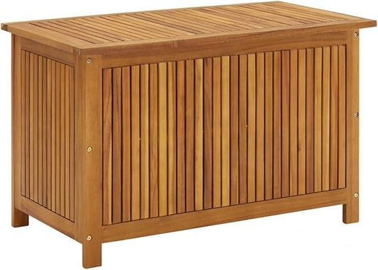 vidaXL Wooden Deck Box - Outdoor Teak Storage Chest, Ideal for Patio Furniture Cushions, Pool Accessories, Garden Tools - Water-Resistant Bag Inside - 35.4''x19.7''x22.8'', Solid Acacia Wood